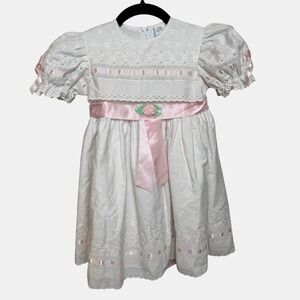 Vintage Baby Togs Girls White Eyelet Dress & Bonnet Set Sz 5 Baptism Easter USA